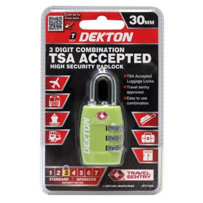 Dekton 3 Digit SR3 TSA Accepted Combination Security Padlock Safe Luggage Lock Price Comparisons | Compare The Build
