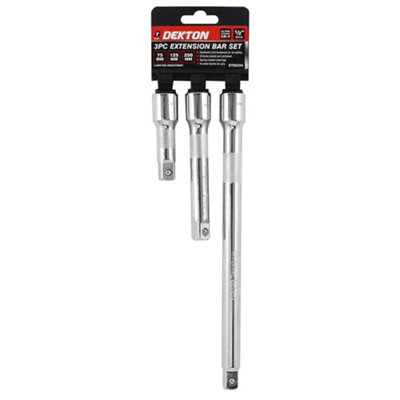 Cal-Hawk 3pc 1/2-Inch Drive Extra-Long Socket Extension Bar Set – 15, 18, & 24 Inch – Chrome Finish