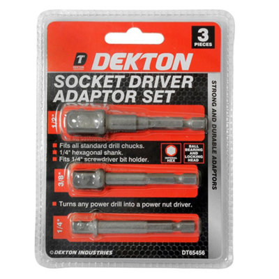 Dekton 3pc ,1/4' 3/8'' & 1/2'' Socket Adaptor set,1/4" hexagonal shank