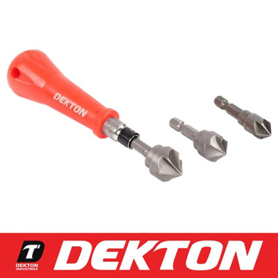 Dekton 3pc Countersunk Bit Set With Handle For Steel Plastic Wood Drill Bits