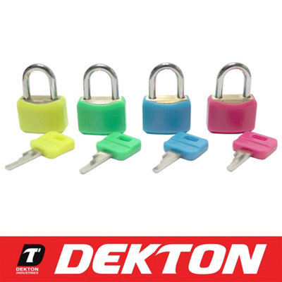 Dekton 4pc ABS Covered 20mm Steel Shackle Outdoor Security Padlock & Keys Alike