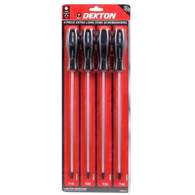 Dekton 4pc Extra long Torx Screwdriver Set with Ruber handles and Magnetic tips