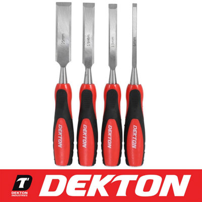 Dekton 4pc Wood Chisel Set Woodworking Carpentry Bevel Edge 6mm 13mm 19mm 25mm