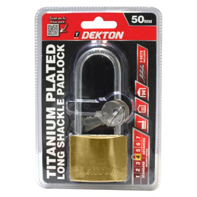 Dekton 50mm Long Shackle Titanium Iron Padlock, 3 Keys