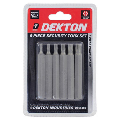 Dekton 6pc Security Torx bit Set Tamper proof T20 T25 T30 T40 T45 T50