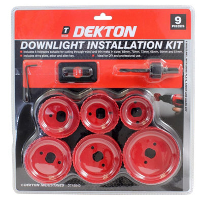 Dekton 9pc Down Lights Hole Drill Cutter Saw Holesaw Set 51mm 60mm 65mm 72mm