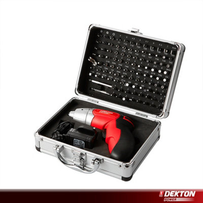 Dekton Cordless Screwdriver Pivot Handle Rechargeable LED Light 103 pc Case