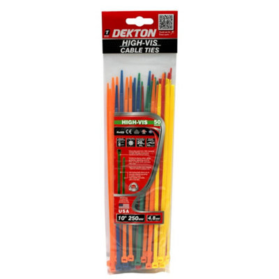 Dekton DT70452G 50 Piece 4.8mm x 250mm High Vis Cable Ties