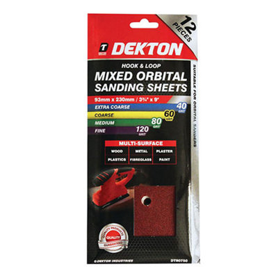 Dekton DT80750 Hook & Loop Orbital Sanding Sheets 93mmx230mm Assorted