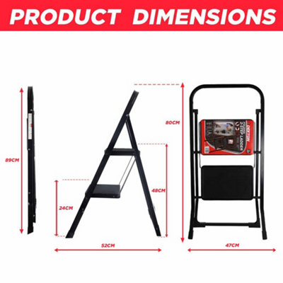 Dekton Folding Metal 2 Step Ladder Portable Wide Steps Non Slip Rubber ...