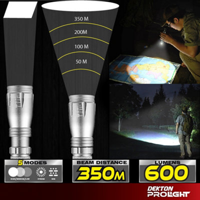 Dekton Pro Light Explorer XT COB LED Torch 400 Lumens 350M Range with Batteries