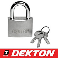 Dekton Satin Nickel Security Padlock Hardened Steel Shackle 3 Keys 30mm Lock