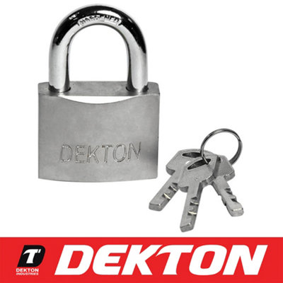 Dekton Satin Nickel Security Padlock Hardened Steel Shackle 3 Keys 30mm Lock