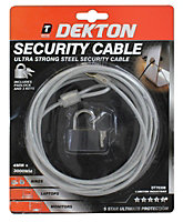Dekton Security Cable 3m Safe Steel Padlock Lock Bike Cycle Monitor Laptops