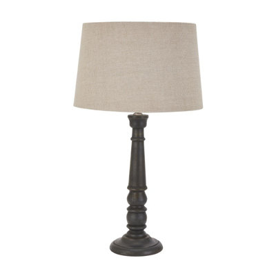 Delaney Bead Candlestick Lamp with Linen Shade - Wood - L36 x W36 x H63 cm - Grey