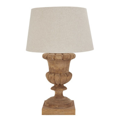 Delaney Natural Wash Fluted Lamp with Linen Shade - Wood - L51 x W51 x H78 cm - Brown