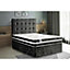 Delia Divan Bed Set with Headboard and Mattress - Chenille Fabric, Black Color, 2 Drawers Right Side
