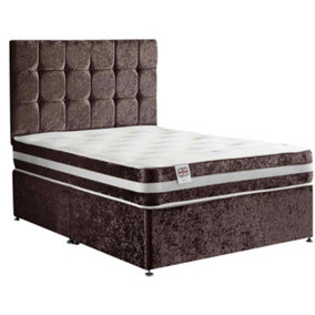 Delia Divan Bed Set with Headboard and Mattress - Chenille Fabric, Brown Color, 2 Drawers Left Side