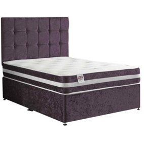 Delia Divan Bed Set with Headboard and Mattress - Chenille Fabric, Purple Color, 2 Drawers Left Side