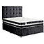 Delia Divan Bed Set with Headboard and Mattress - Crushed Fabric, Black Color, Non Storage