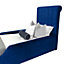 Delia Sleigh Kids Bed Gaslift Ottoman Plush Velvet with Safety Siderails- Blue