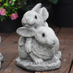 Delightful Twin Bunny Garden Ornament