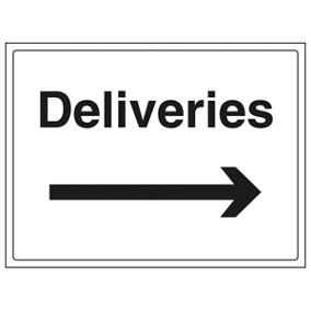 Deliveries Arrow RIGHT Information Sign - Rigid Plastic 400x300mm (x3)