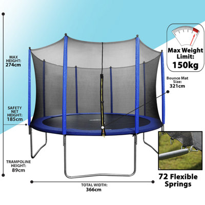 Dellonda 12ft Heavy-Duty Outdoor Trampoline for Kids with Safety Enclosure Net - 6