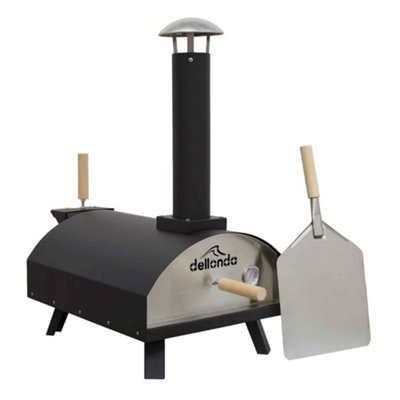 Dellonda 14 Inch Wood Fired Pizza Oven 350 to 380C, Meat Smoking, Black, Portable