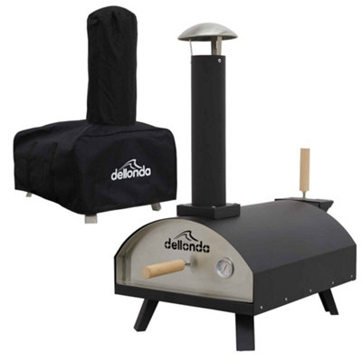 Dellonda 14 Inch Wood Fired Pizza Oven 350 to 380C, Meat Smoking, Portable, Cover