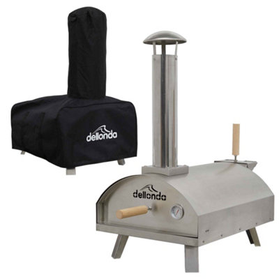 Dellonda 14 Inch Wood Fired Pizza Oven 380C Meat Smoking Stainless Steel with Cover