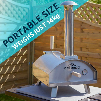 Dellonda 14 Inch Wood Fired Pizza Oven 380C Meat Smoking Stainless Steel with Cover - 5