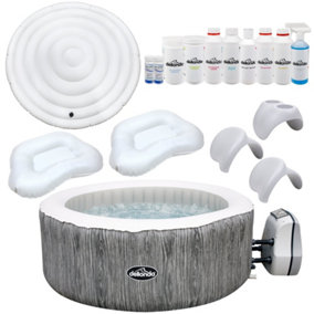 Dellonda 2-4 Person Inflatable Hot Tub Spa Deluxe Kit & Smart Pump - Wood Effect