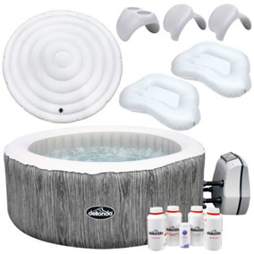 Dellonda 2-4 Person Inflatable Hot Tub Starter Kit with Smart Pump - Wood Effect