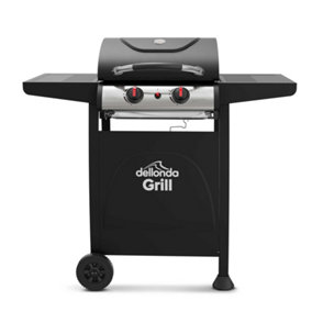 Dellonda 2 Burner Gas BBQ Grill With Piezo Ignition, Built-In Thermometer, Black/Stainless Steel