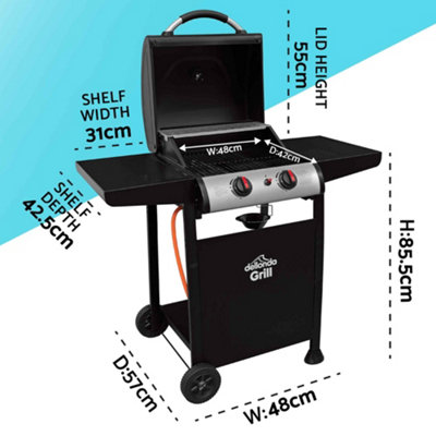 Dellonda 2 Burner Gas BBQ Grill with Piezo Ignition, Built-In Thermometer & Cover, Black/Stainless Steel