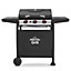 Dellonda 3 Burner Gas BBQ Grill With Piezo Ignition, Built-In Thermometer, Black/Stainless Steel