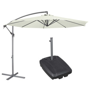 Dellonda 3m Banana Parasol/Umbrella, Cover and Base Bundle, Cream Canopy - DG271