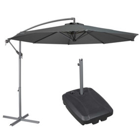 Dellonda 3m Banana Parasol/Umbrella, Cover and Base Bundle, Grey Canopy - DG270
