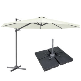 Dellonda 3m Cantilever Parasol/Umbrella, Cover and Base Bundle, Cream Canopy - DG273