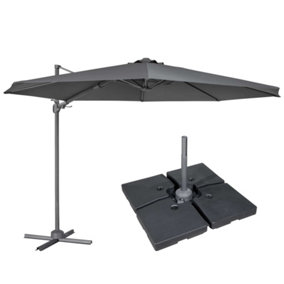 Dellonda 3m Cantilever Parasol/Umbrella, Cover and Base Bundle, Grey Canopy - DG272