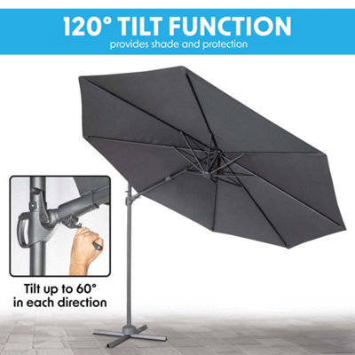 Dellonda 3m Cantilever Parasol with 360 Rotation, Tilt and Cover Grey - DG267