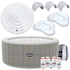 Dellonda 4-6 Person Inflatable Hot Tub Spa Starter Kit with Pump - Rattan Effect