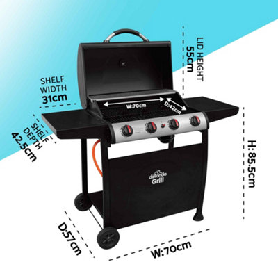 Dellonda 4 Burner Gas BBQ Grill with Piezo Ignition, Built-In Thermometer, Black/Stainless Steel