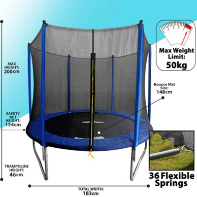 Dellonda 6ft Heavy Duty Outdoor Trampoline for Kids with Safety Enclosure Net