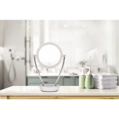 Dellonda 7.5" Double-Sided LED Vanity Mirror, Touch Dimmable, Battery Operated