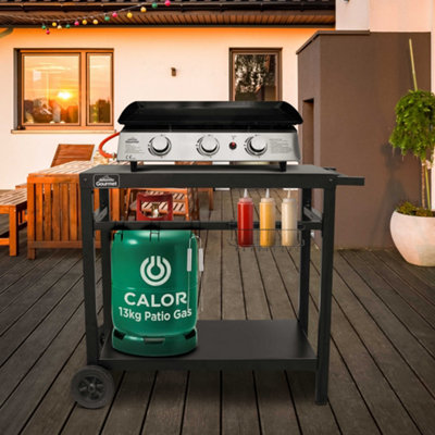 Dellonda BBQ/Plancha Trolley for Outdoor Grilling/Cooking with Utensil Holder