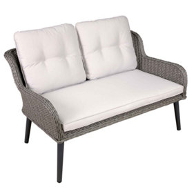 Dellonda Buxton Rattan Garden Patio Lounger 2-Seater Sofa with Cushion, Grey