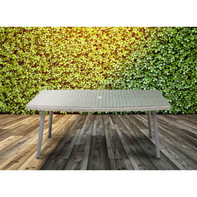 Dellonda Buxton Rattan Outdoor Garden Dining Table Tempered Glass 180x100cm Grey