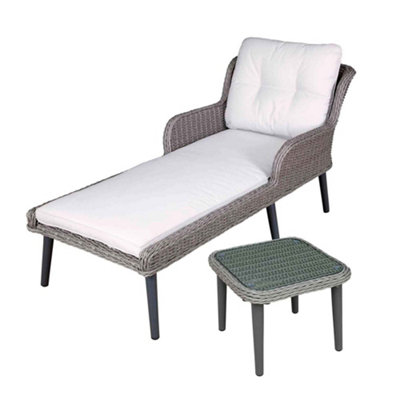 Dellonda Buxton Rattan Outdoor Garden Patio Sun Lounger & Side Table